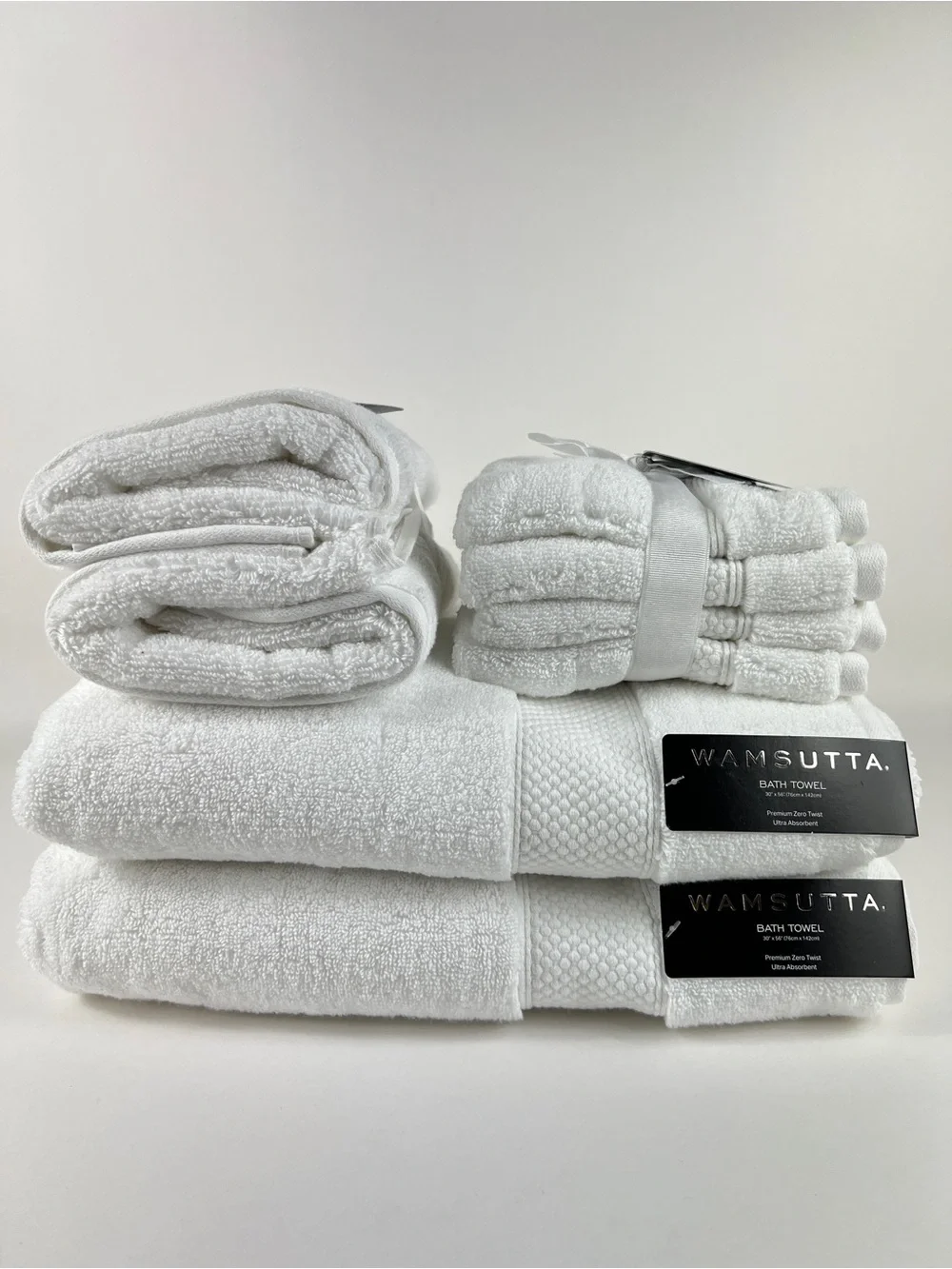 Wamsutta Bath Towel Set White Plush Cotton Absorbent Premium Zero Twist 8 Pc NEW